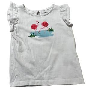 Janie and Jack FLAMINGO RUFFLE SLEEVE TEE Shirt Girl's Size 3 Like New condition
